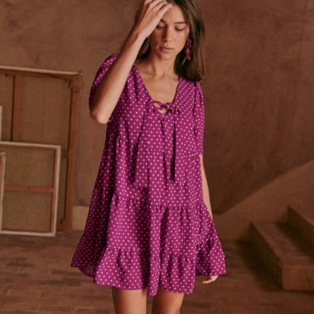 Sezane Manoa Dress in Pois Crème Fond Prune - Size 44